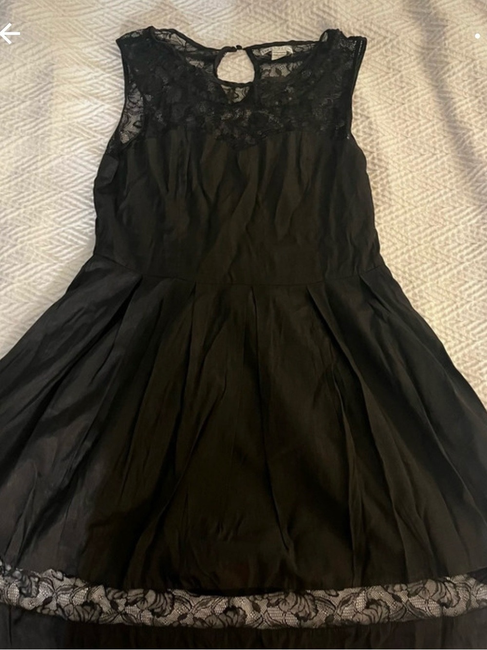 Little Black Mini Dress. Lace-Detail Sleeveless Fit & Flare.